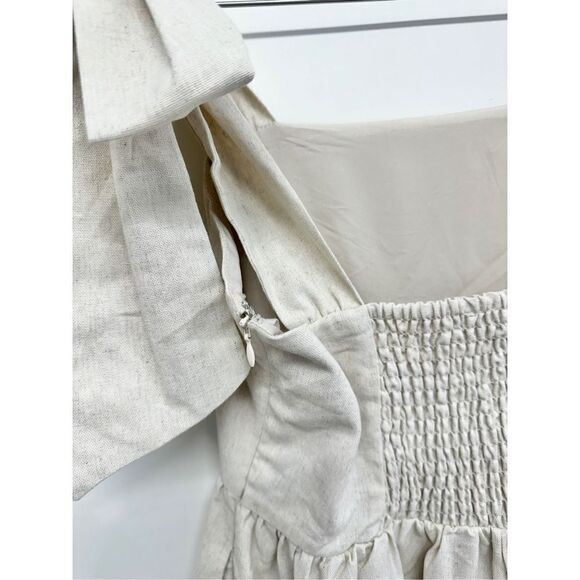 MIOU MUSE Dress Size Small Bow Tie A-Line Mini Linen Blend NWT - Picture 9 of 12